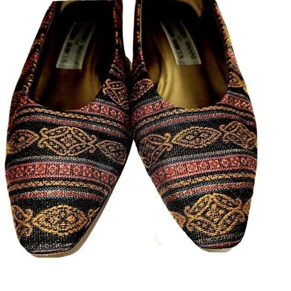 Neiman Marcus Roberto Vianni Sz 8.5 Woven Mexican Blanket Pattern Low Heel - Picture 7 of 11